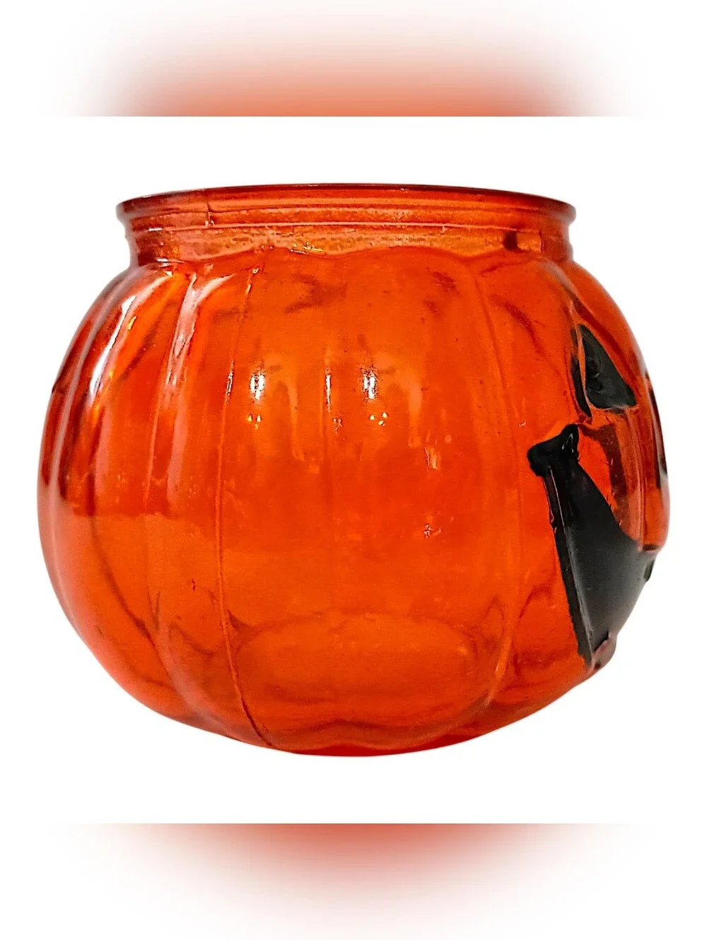 Mini Orange Glass Pumpkin Candle Holder Jack O Lantern Tealight Votive Halloween